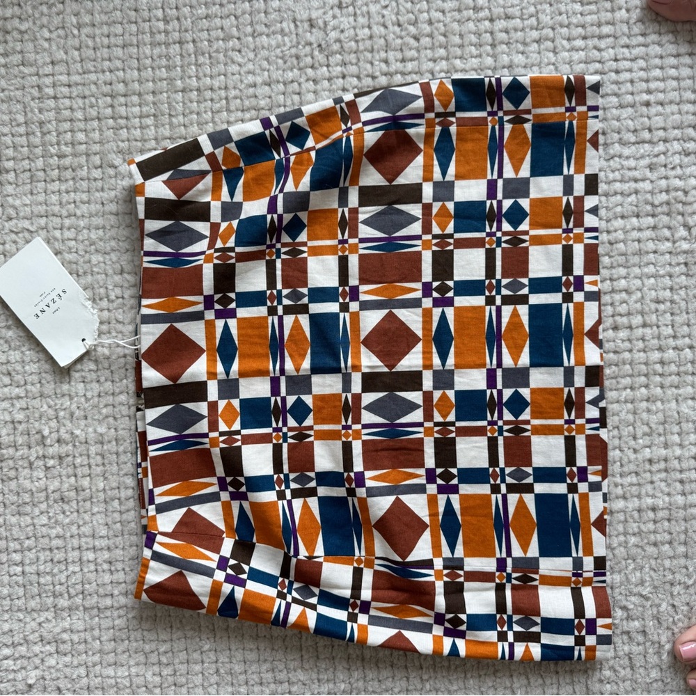 Sezane Mini Skirt - Orange, Blue, Brown Geometric